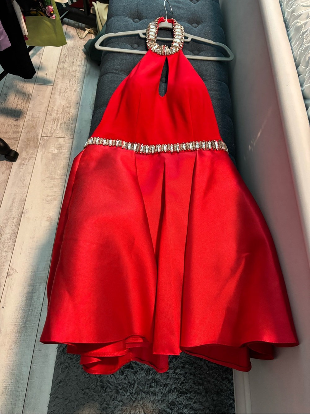 Jovani Red Halter Jewel-Embellished Ladies Formal Dress